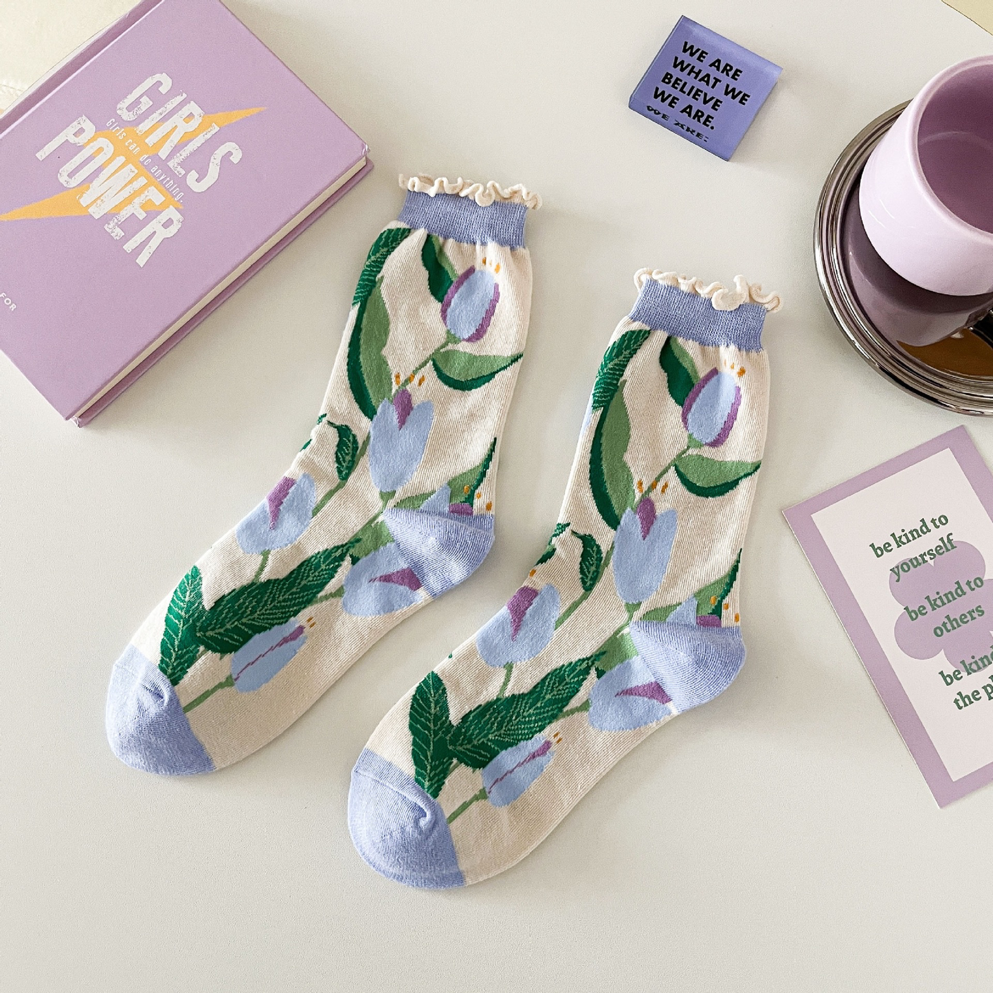Women's Purple Floral Cotton Socks - Comfy & Stylish