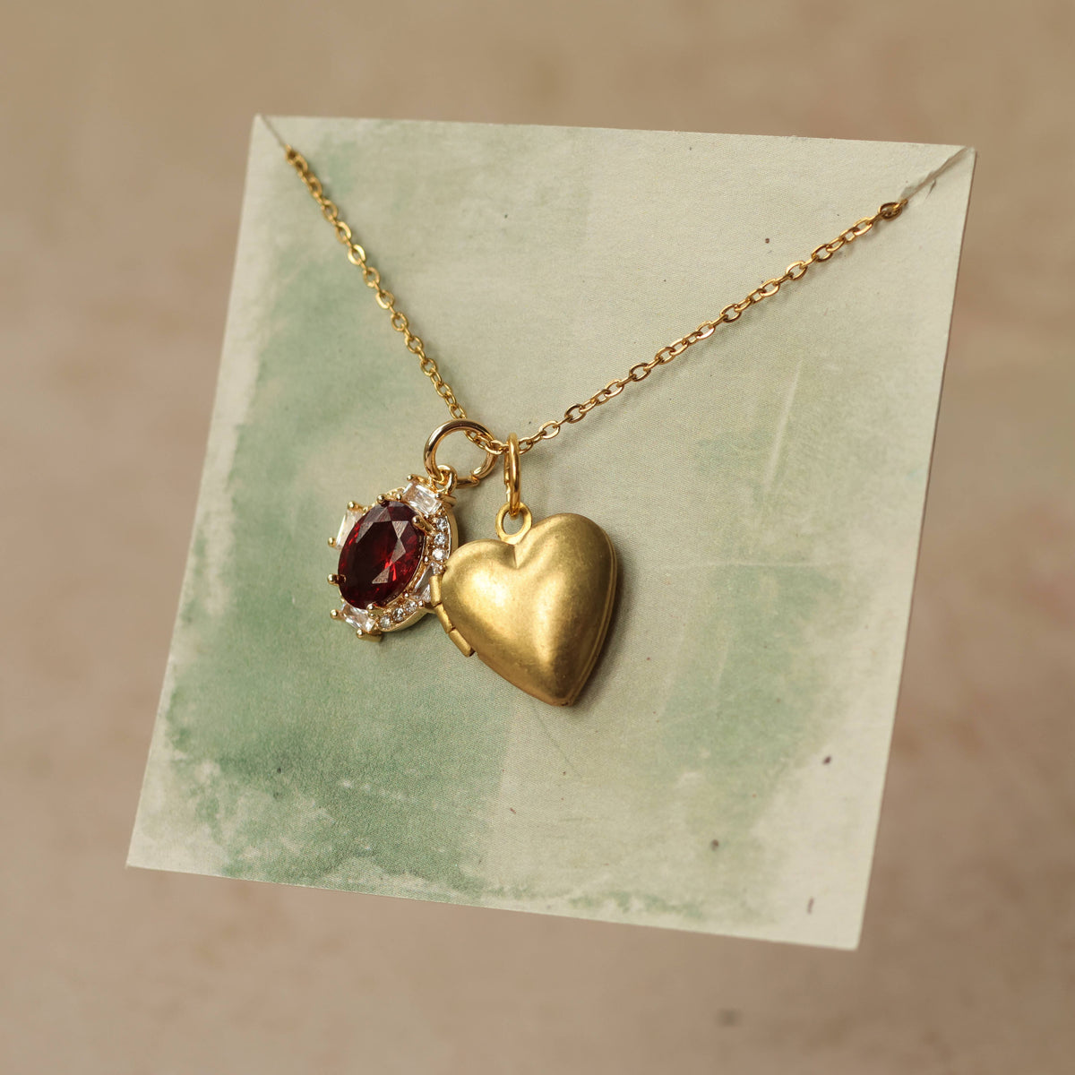Ruby Red Heart Vintage Charm Locket Necklace