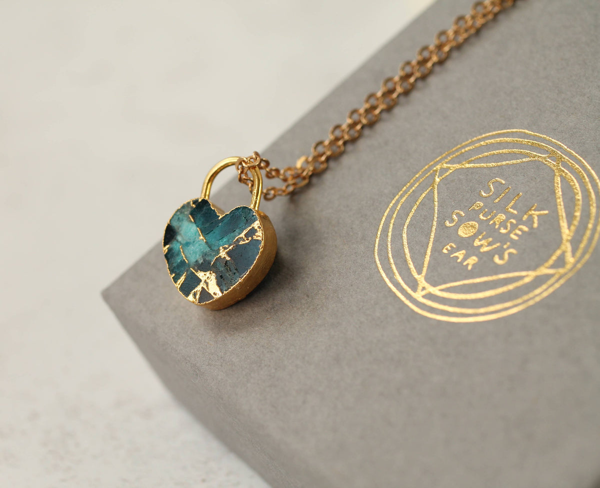 Padlock Heart Turquoise Gemstone Necklace