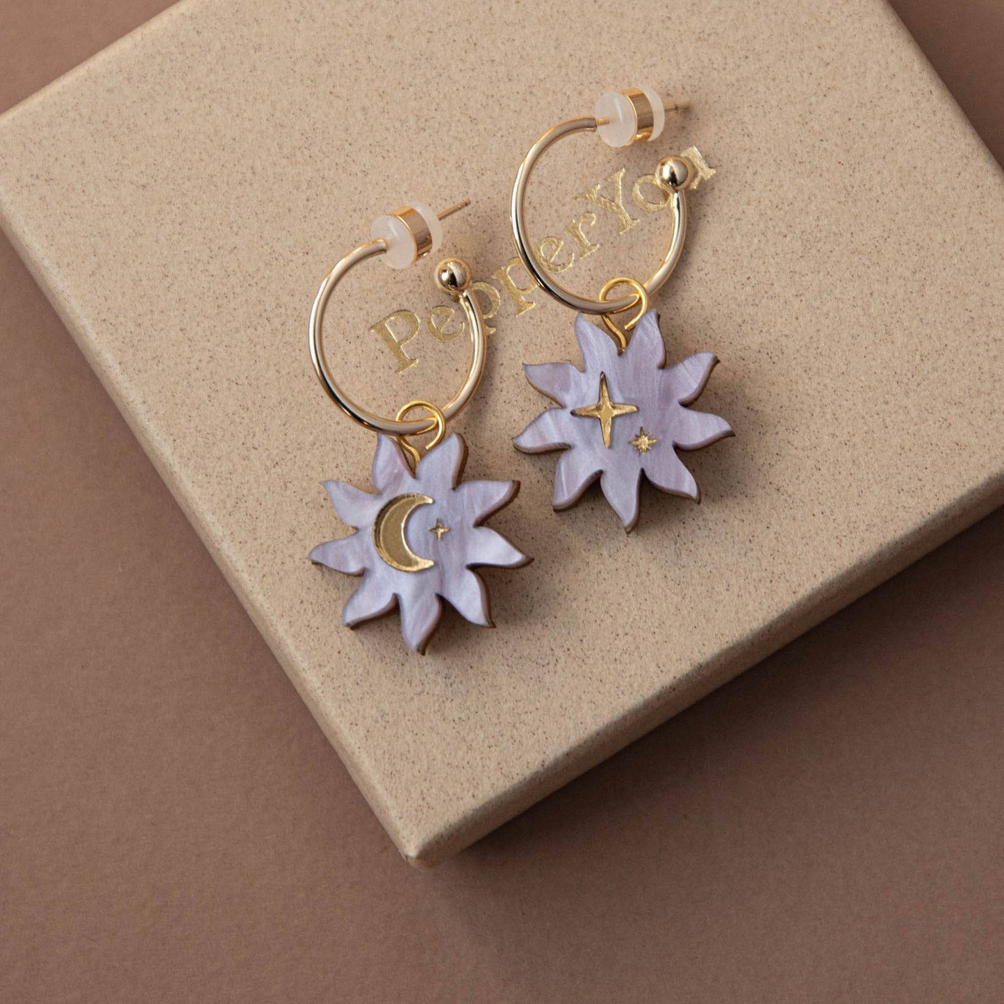 Sleepy Sun Hoops in Lilac Marble & Gold