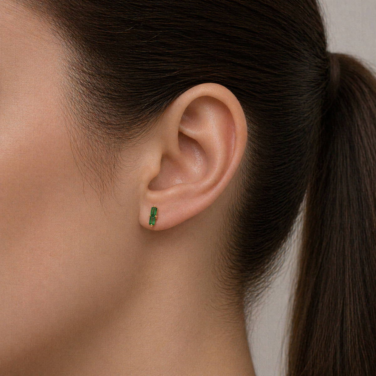 Emerald Baguette Sterling Silver Stud Earrings