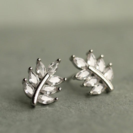 Crystal Silver Vintage Leaf Earrings