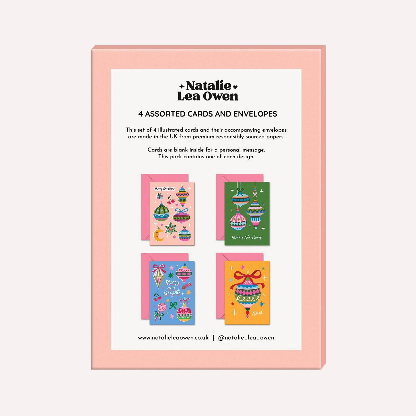 Baubles Christmas Cards | Pack of 4 | Vintage | Holiday Card