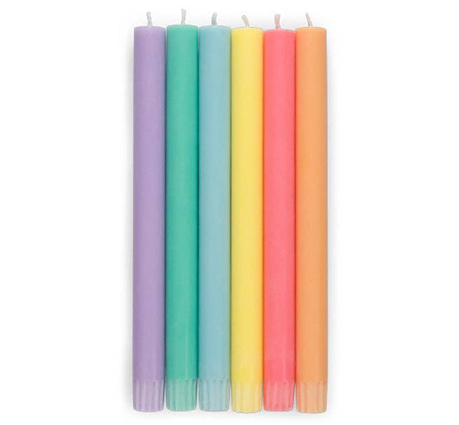 Mixed Set Pastel Rainbow Eco Dinner Candles, 6 per pack