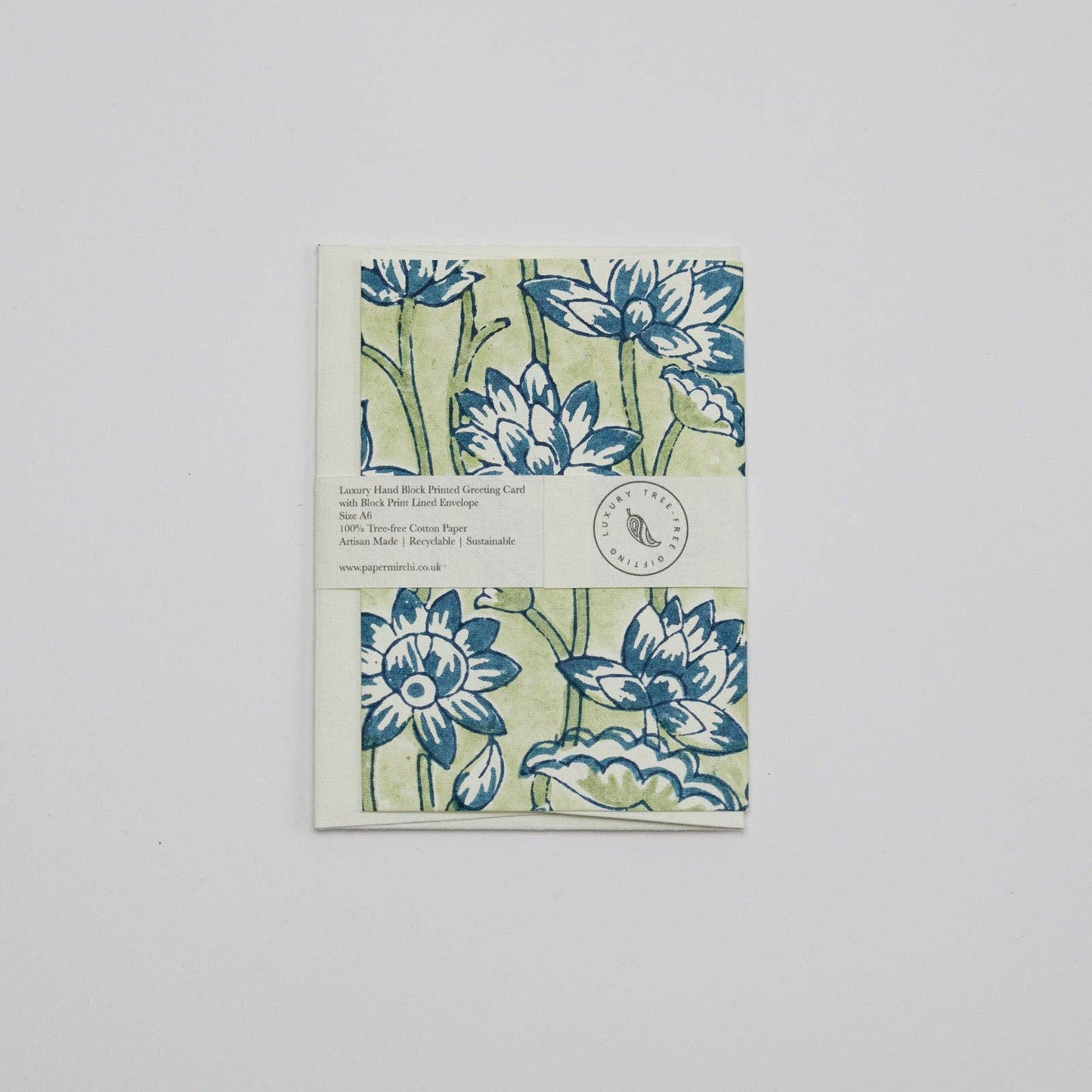 Hand Block Printed Greeting Card - Lotus Indigo
