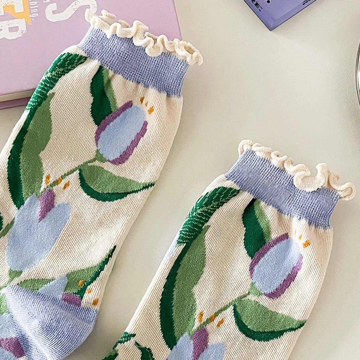 Women's Purple Floral Cotton Socks - Comfy & Stylish