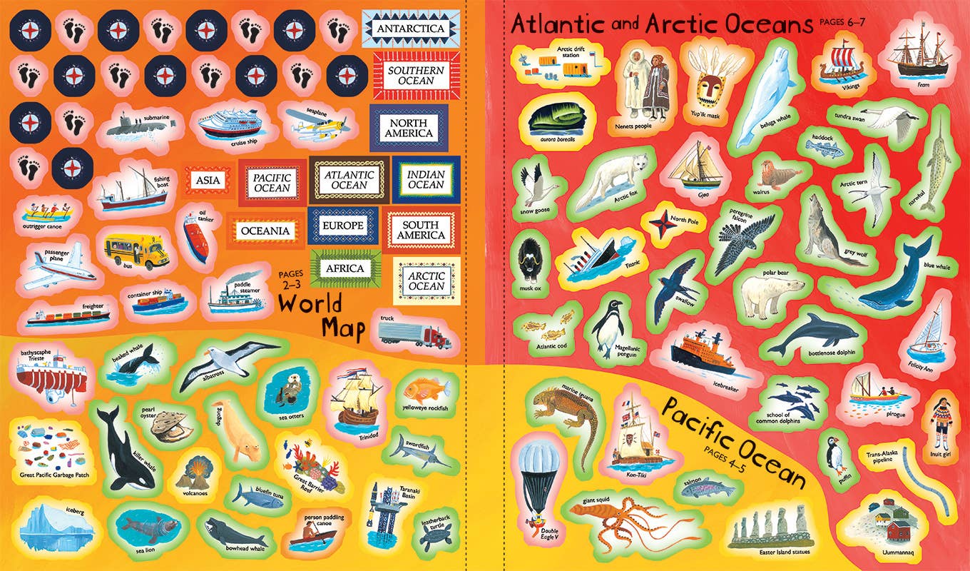 Livre d'autocollants Atlas mondial de Barefoot Books