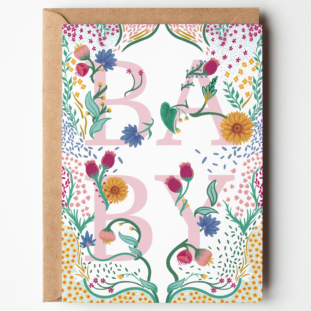 New Baby Card | Pretty Floral | Pink Girl Boy