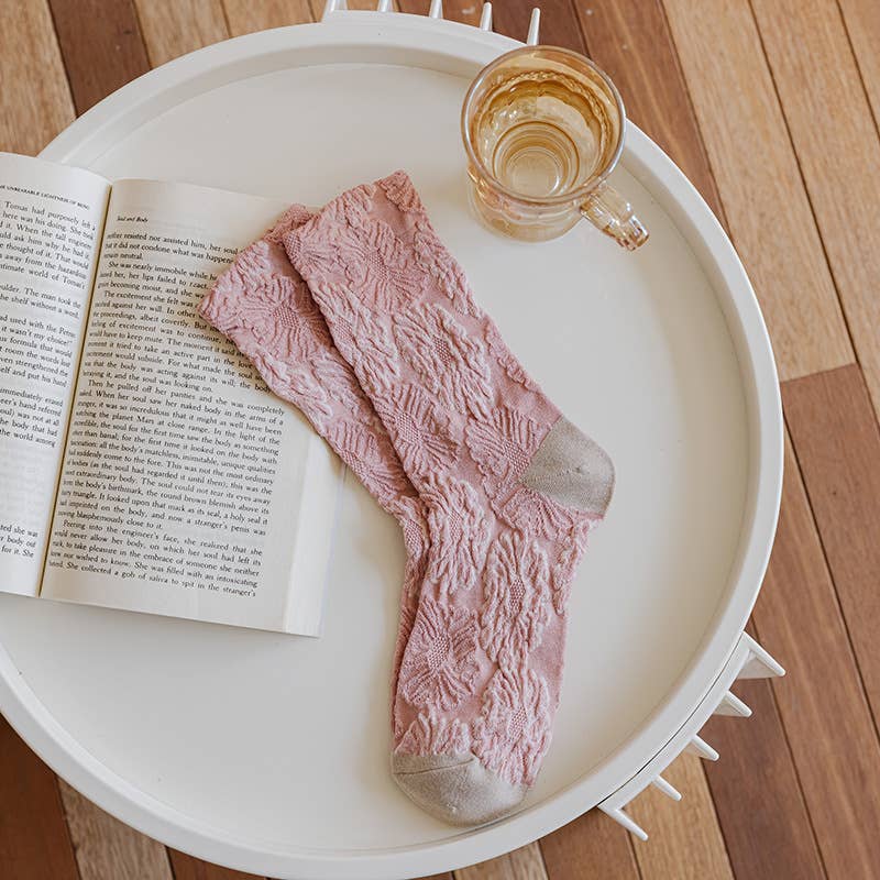 Vintage Romance - Pink Socks Featuring Exquisite Rose Design