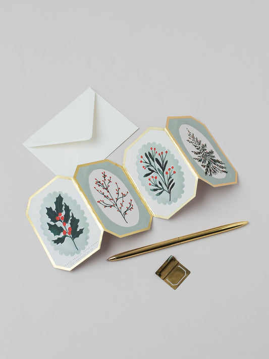 CONCERTINA BOTANICAL CHRISTMAS DIE CUT MINI HOLIDAY CARD 