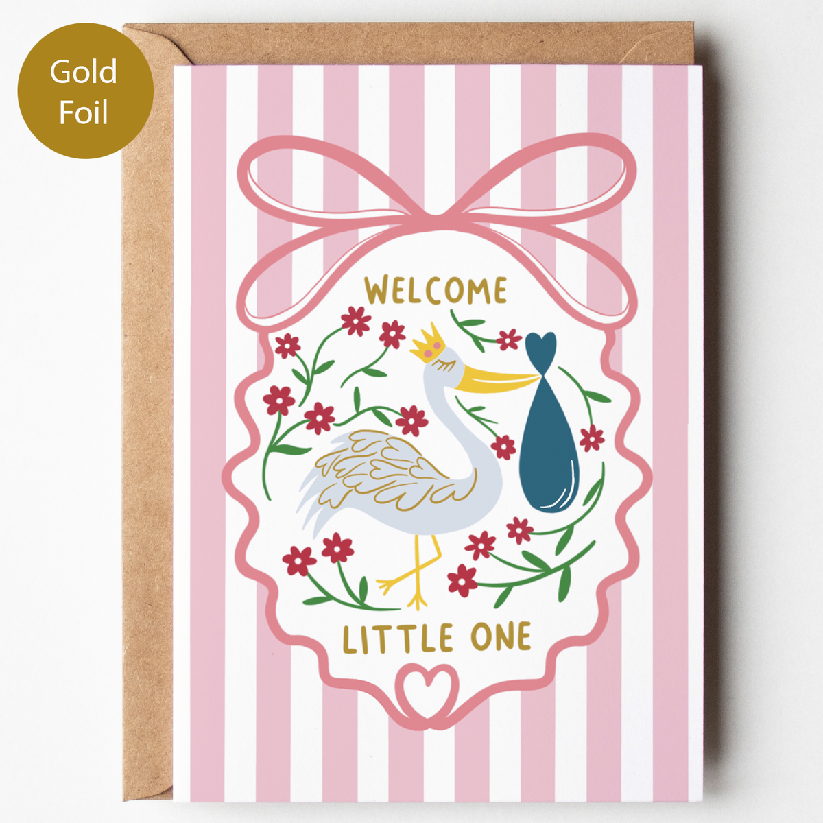 New Baby Card | Welcome Little One | Stork Design | Girl Boy