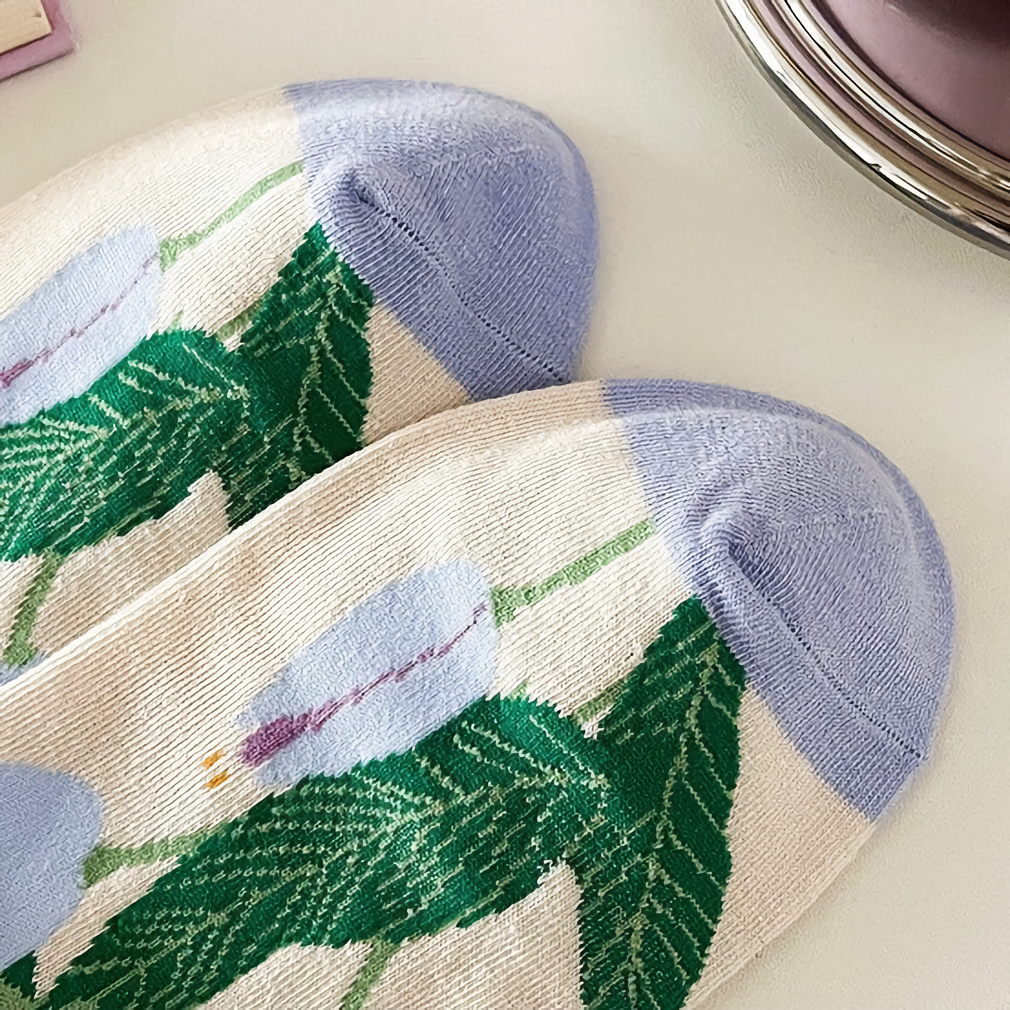 Women's Purple Floral Cotton Socks - Comfy & Stylish