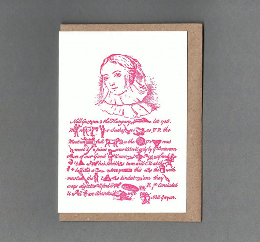 Nell Gwynn. Letterpress Greeting Card, Eco Friendly