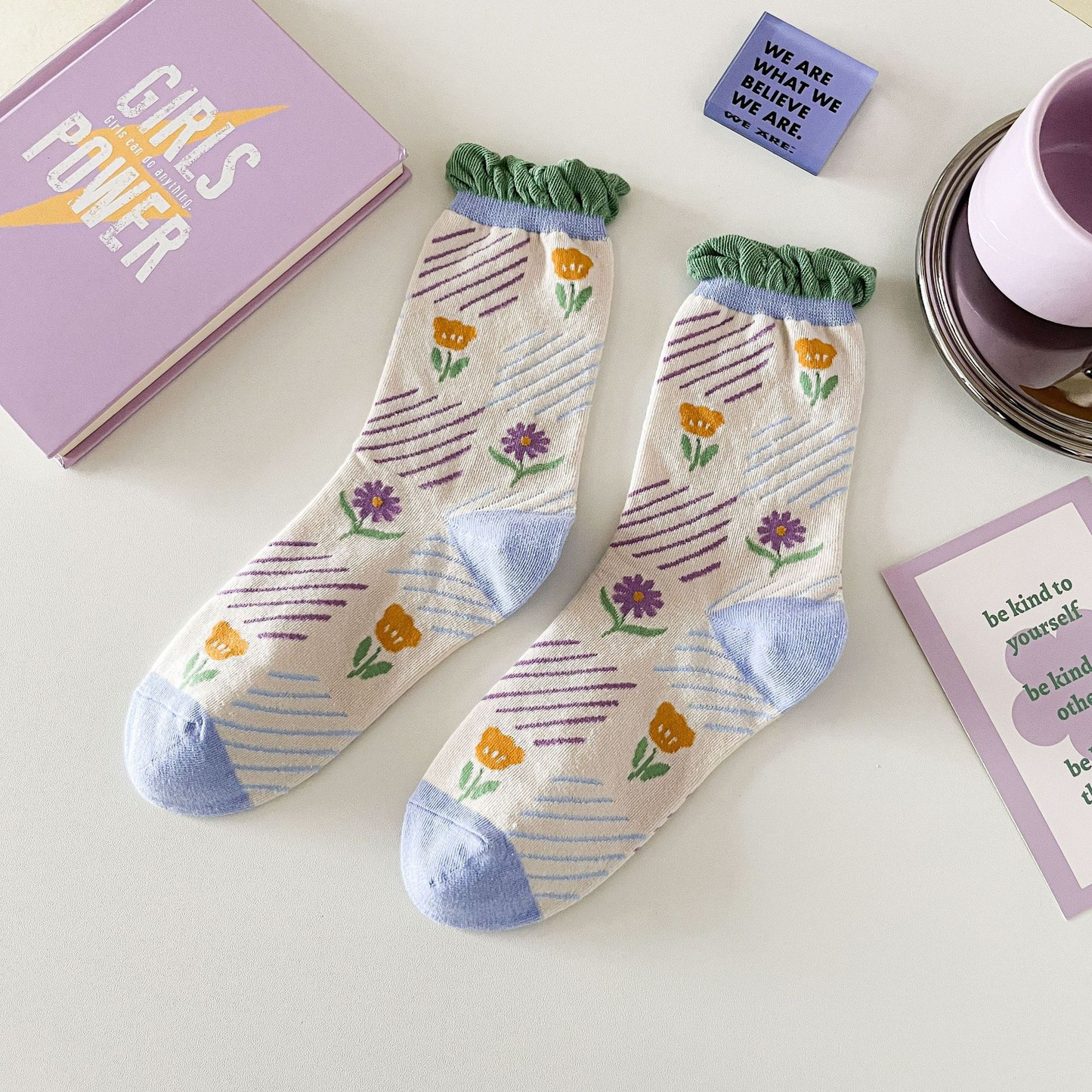 Women's Purple Floral Cotton Socks - Comfy & Stylish