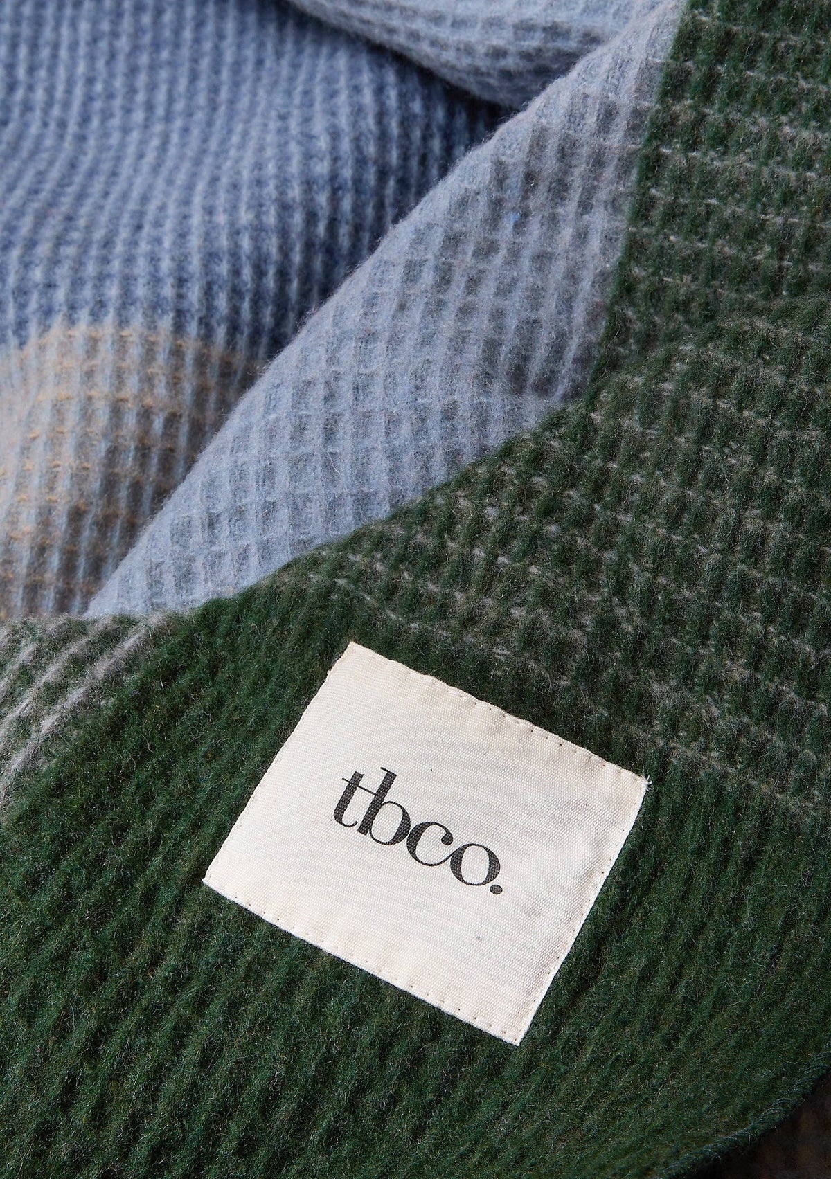 Recycled Wool Blanket in Blue Waffle Block Check