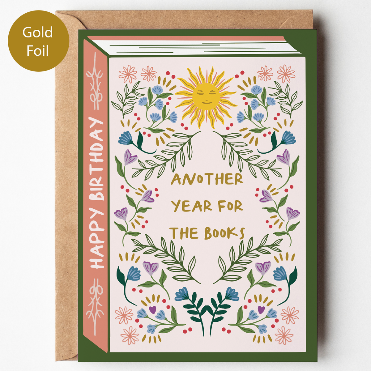 Bookish Birthday Card | Book Lover | Die Cut | Gold Foil