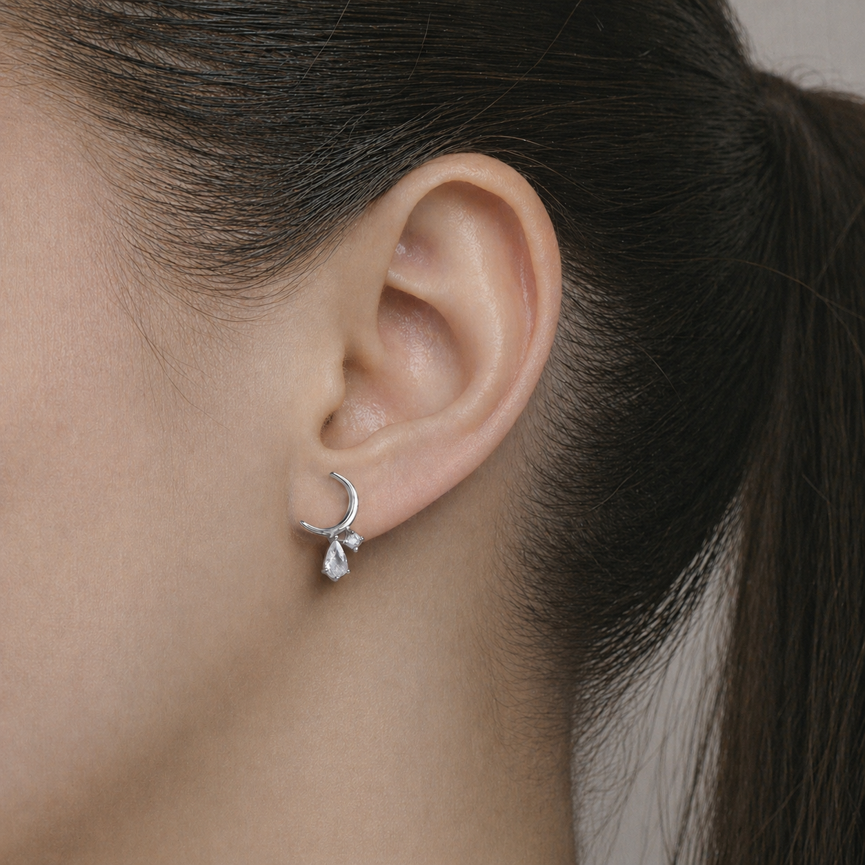 Sterling Silver Moon Stud Earrings