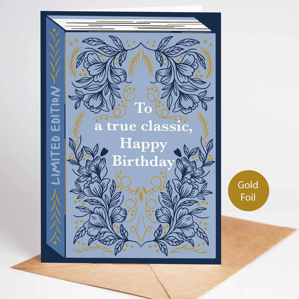 Bookish Birthday Card | Book Lover | Die Cut | Gold Foil