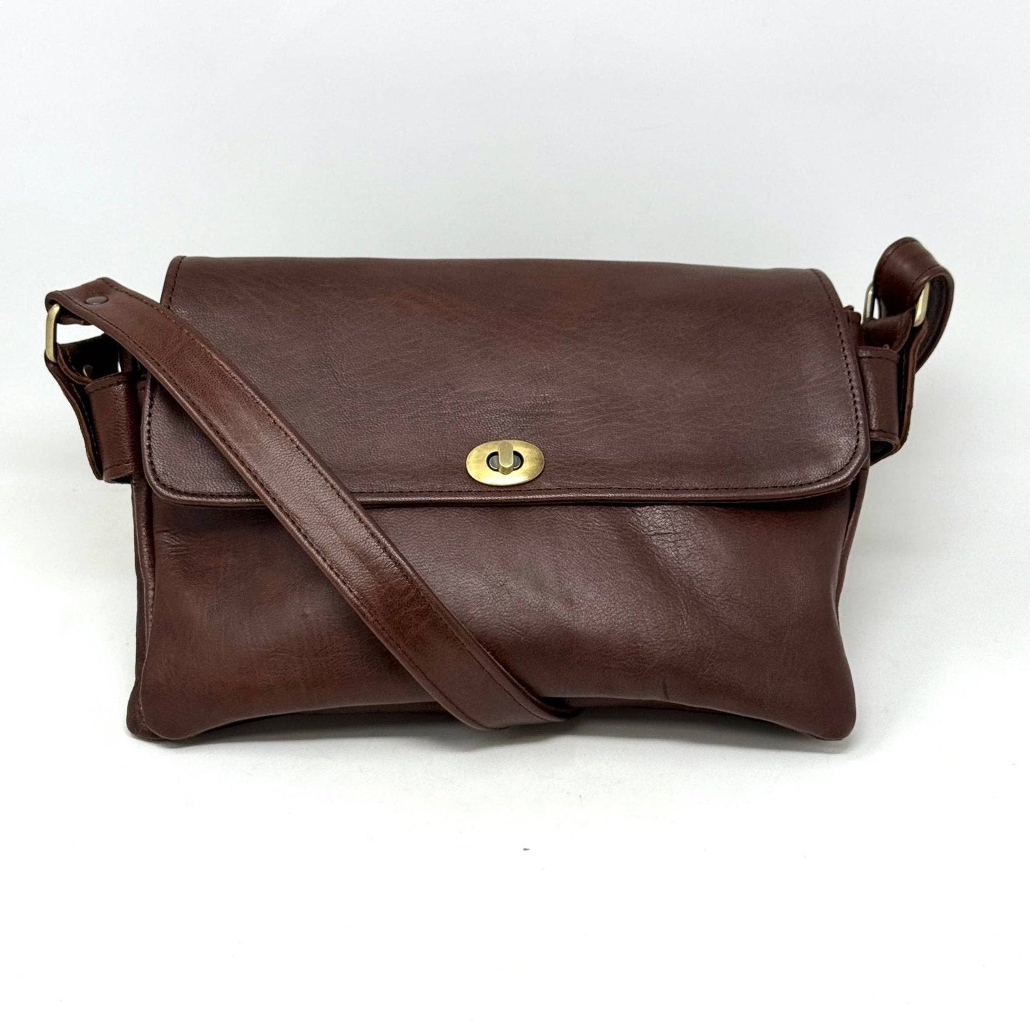 Multi-Compartment Leather Handbag- Dark brown
