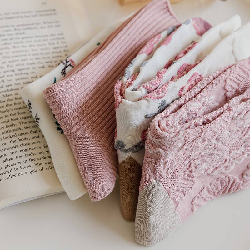 Vintage Romance - Pink Socks Featuring Exquisite Rose Design