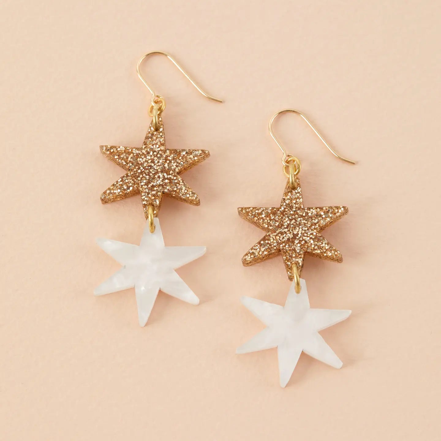 Star Dangle Earrings in Gold Glitter