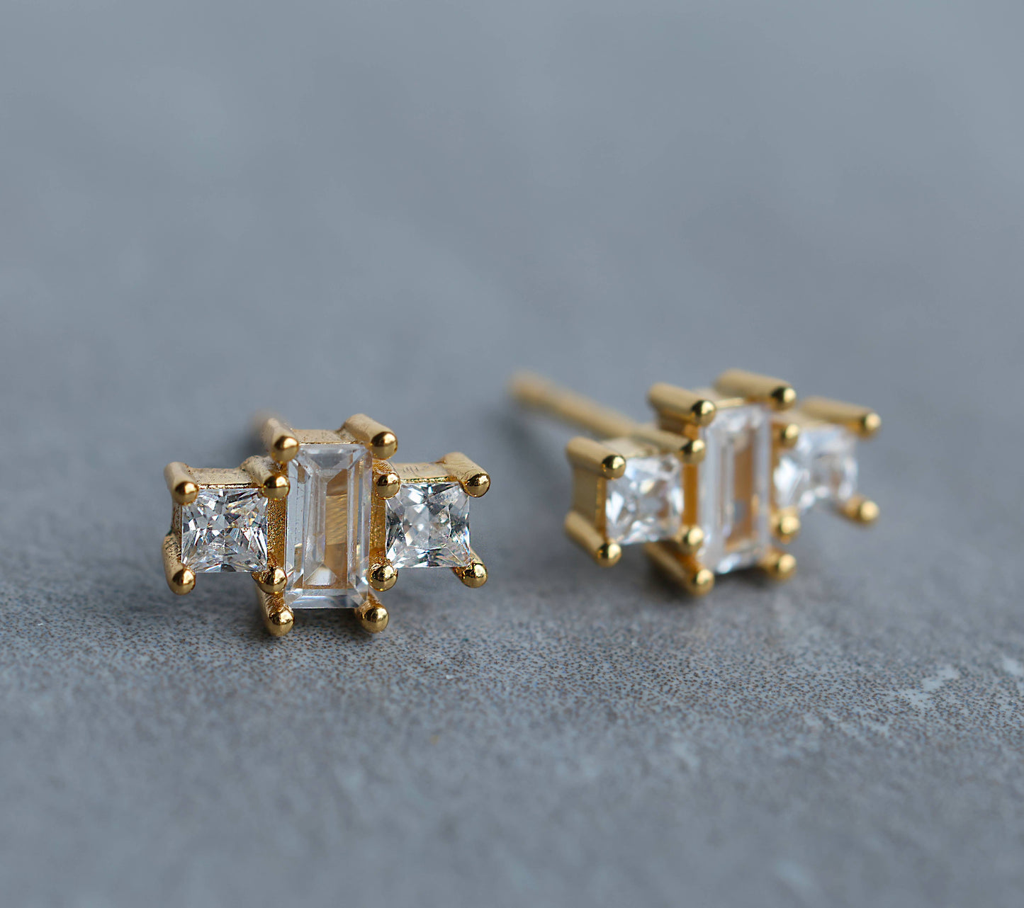 Art Deco Crystal Pyramid Vermeil Stud Earrings