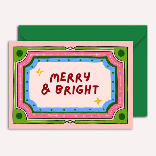 "Merry & Bright" Christmas Card | Colourful Frame Drawing