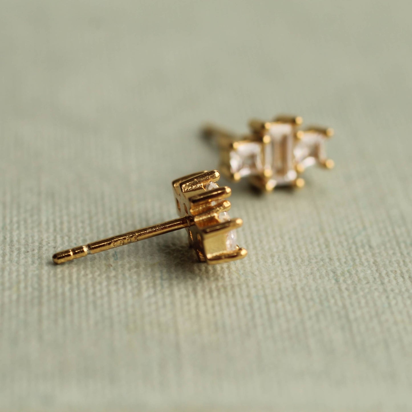 Art Deco Crystal Pyramid Vermeil Stud Earrings