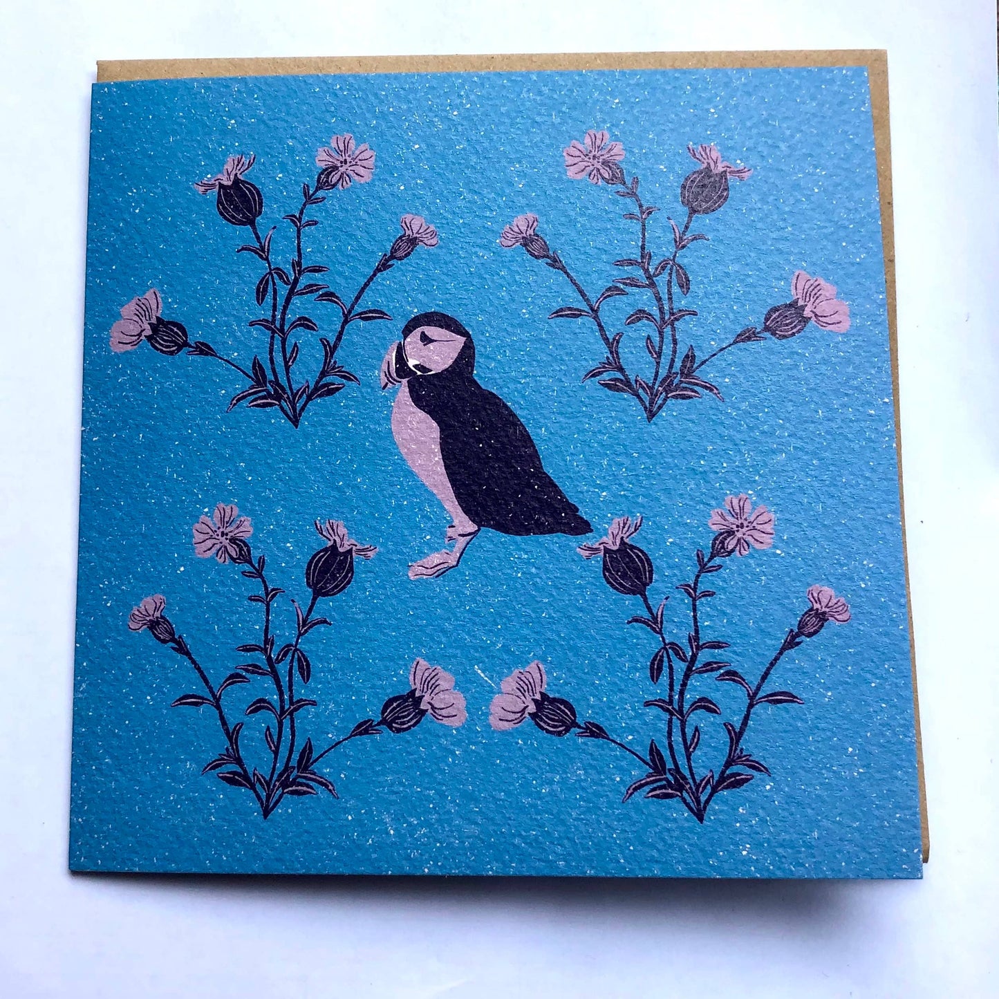 Every Occasion Card of a Puffin and Sea Campion Flowers