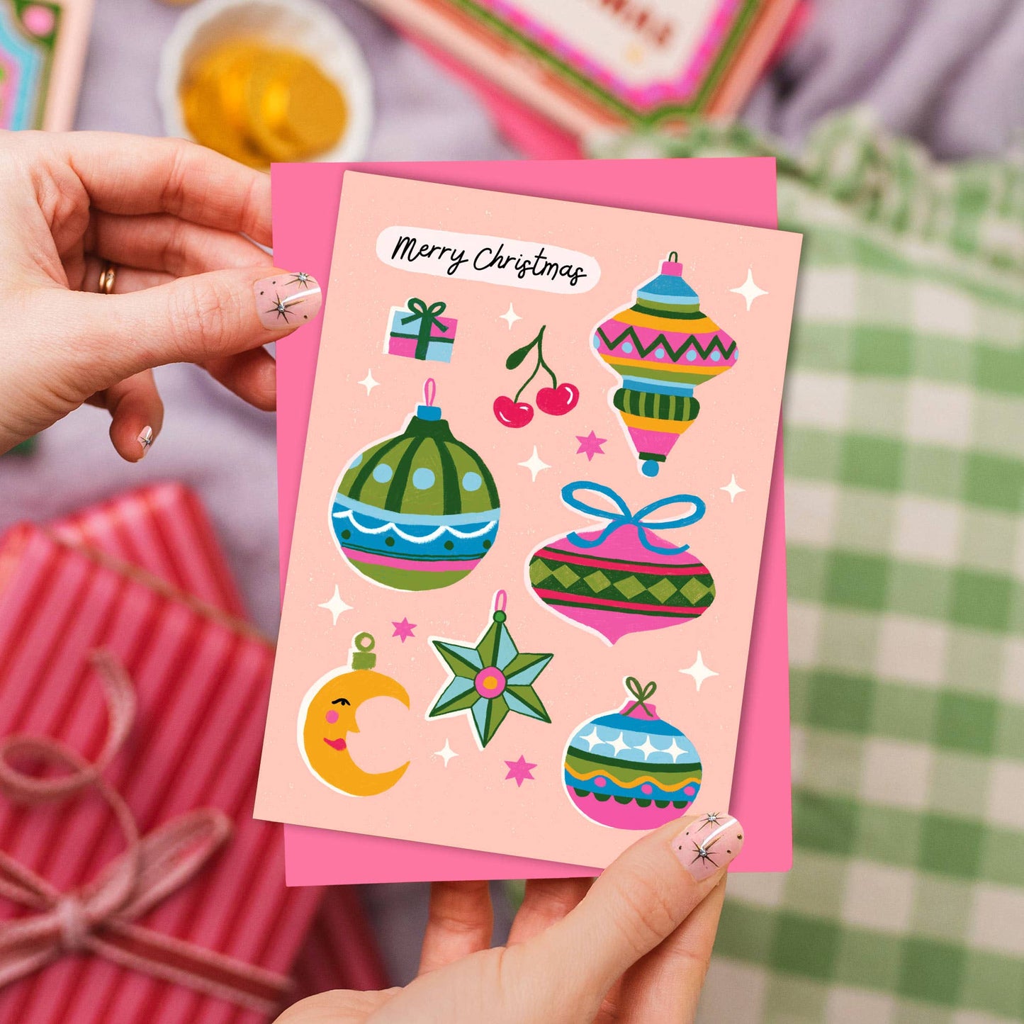 Baubles Christmas Cards | Pack of 4 | Vintage | Holiday Card