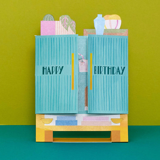 Happy Birthday 3-D Drinks Cabinet Fold Out Card