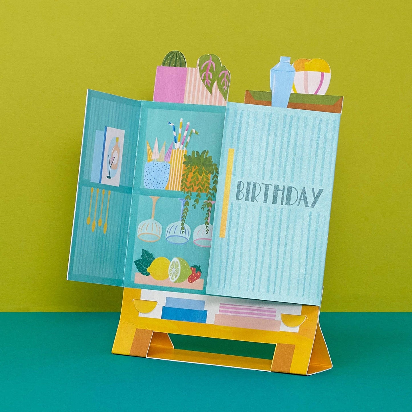 Happy Birthday 3-D Drinks Cabinet Fold Out Card