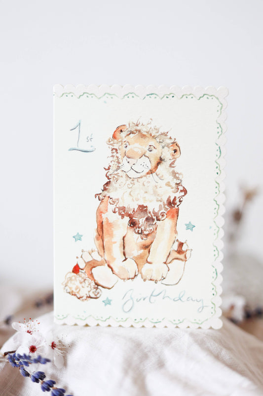 1st Birthday Lion - scalloped edge card