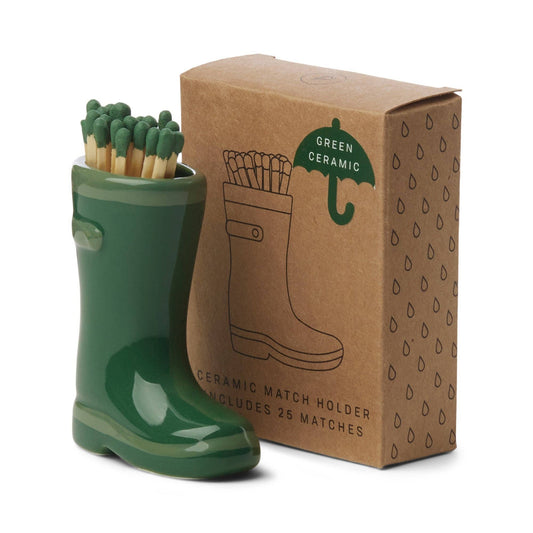 Paddywax Wellington Boot Holder with 25 Matches - Green