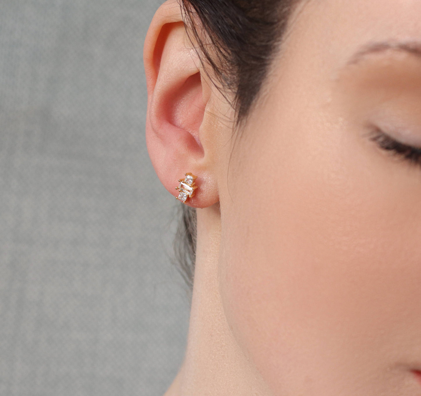 Art Deco Crystal Pyramid Vermeil Stud Earrings