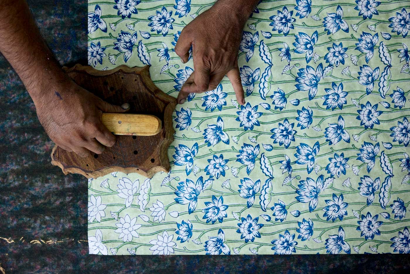 Hand Block Printed Greeting Card - Lotus Indigo