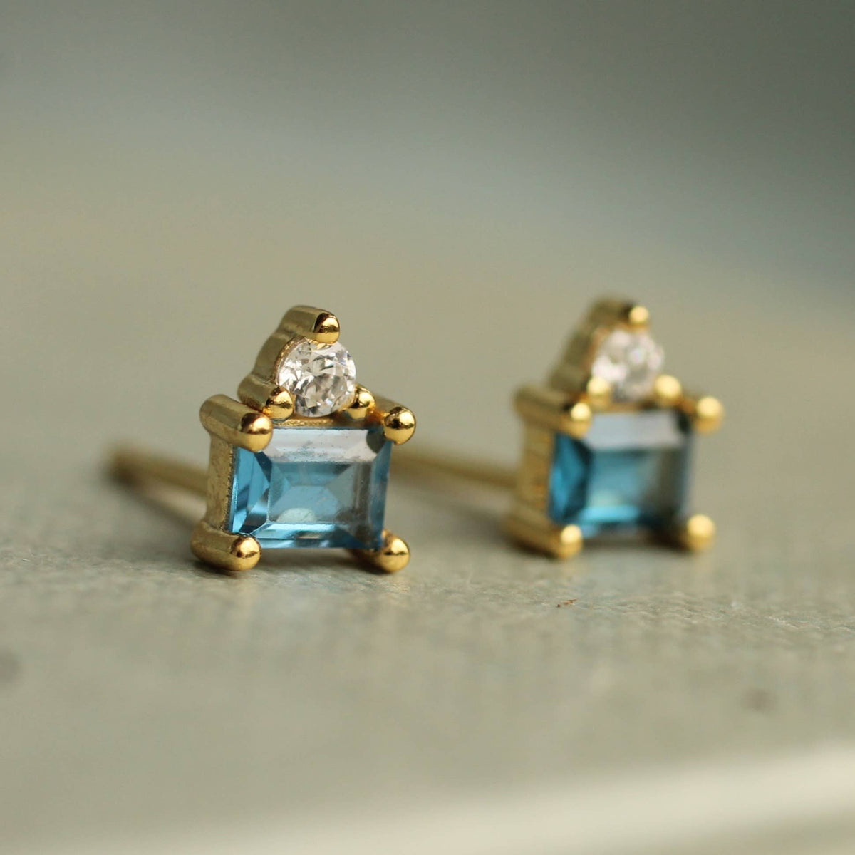 Art Deco Aquamarine Turquoise Pyramid Stud Earrings