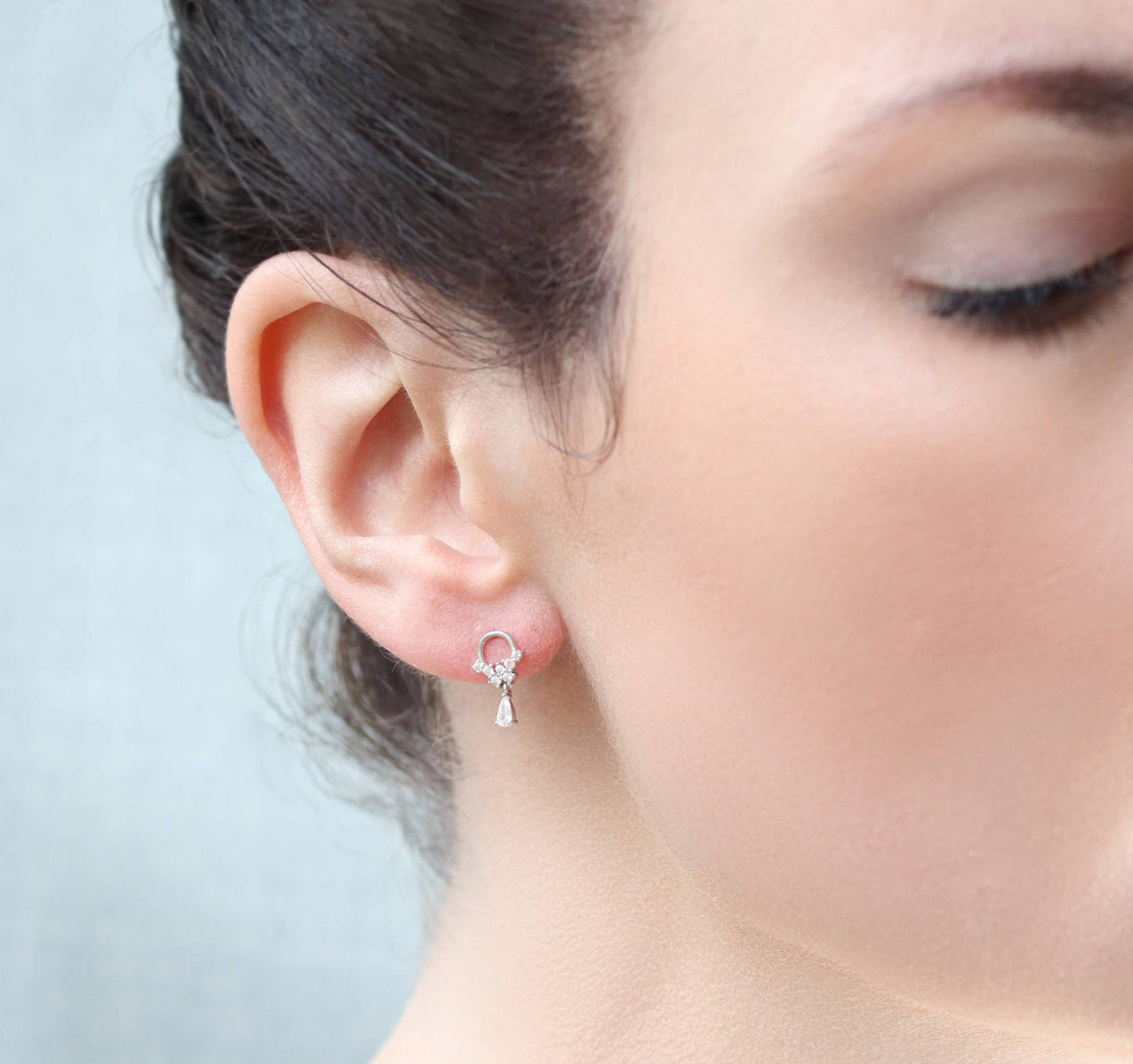 Sterling Silver Crystal Droplet Mini Hoop Stud Earrings