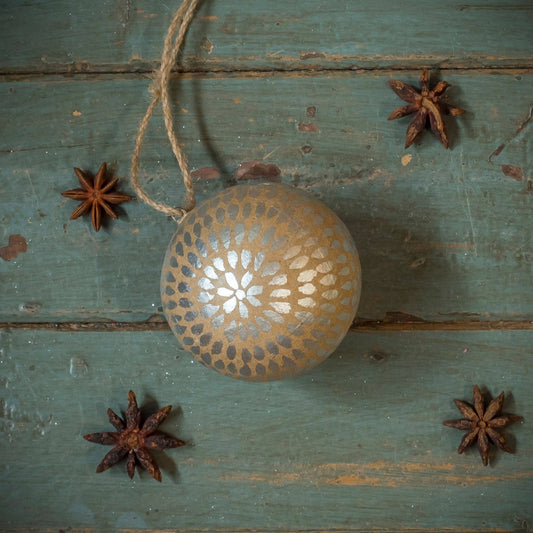 Kraft Papier Mache Baubles with Silver Decoration - 3 Designs