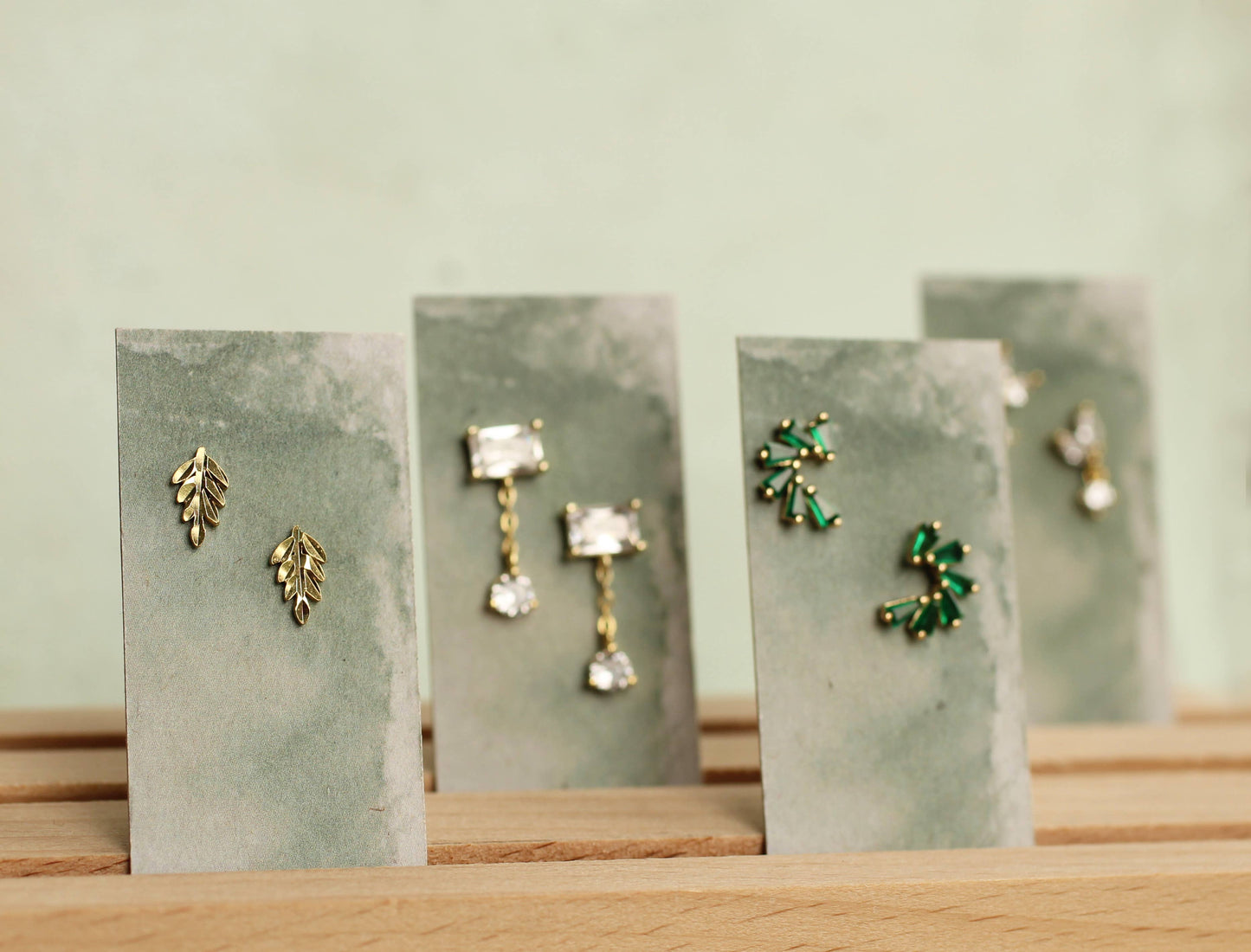 Rustic Crystal Gold Trio Stud Earrings