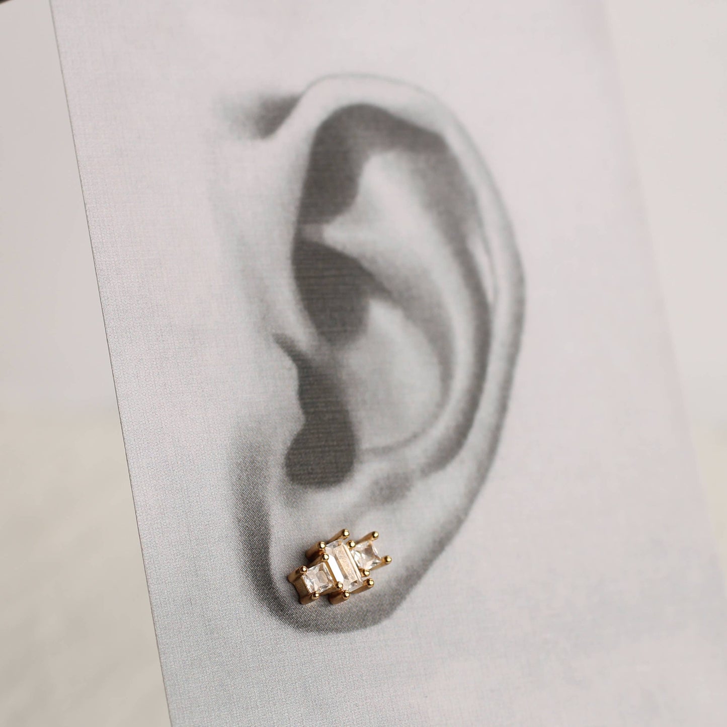 Art Deco Crystal Pyramid Vermeil Stud Earrings