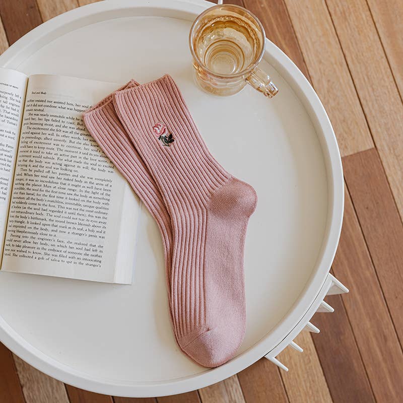 Vintage Romance - Pink Socks Featuring Exquisite Rose Design