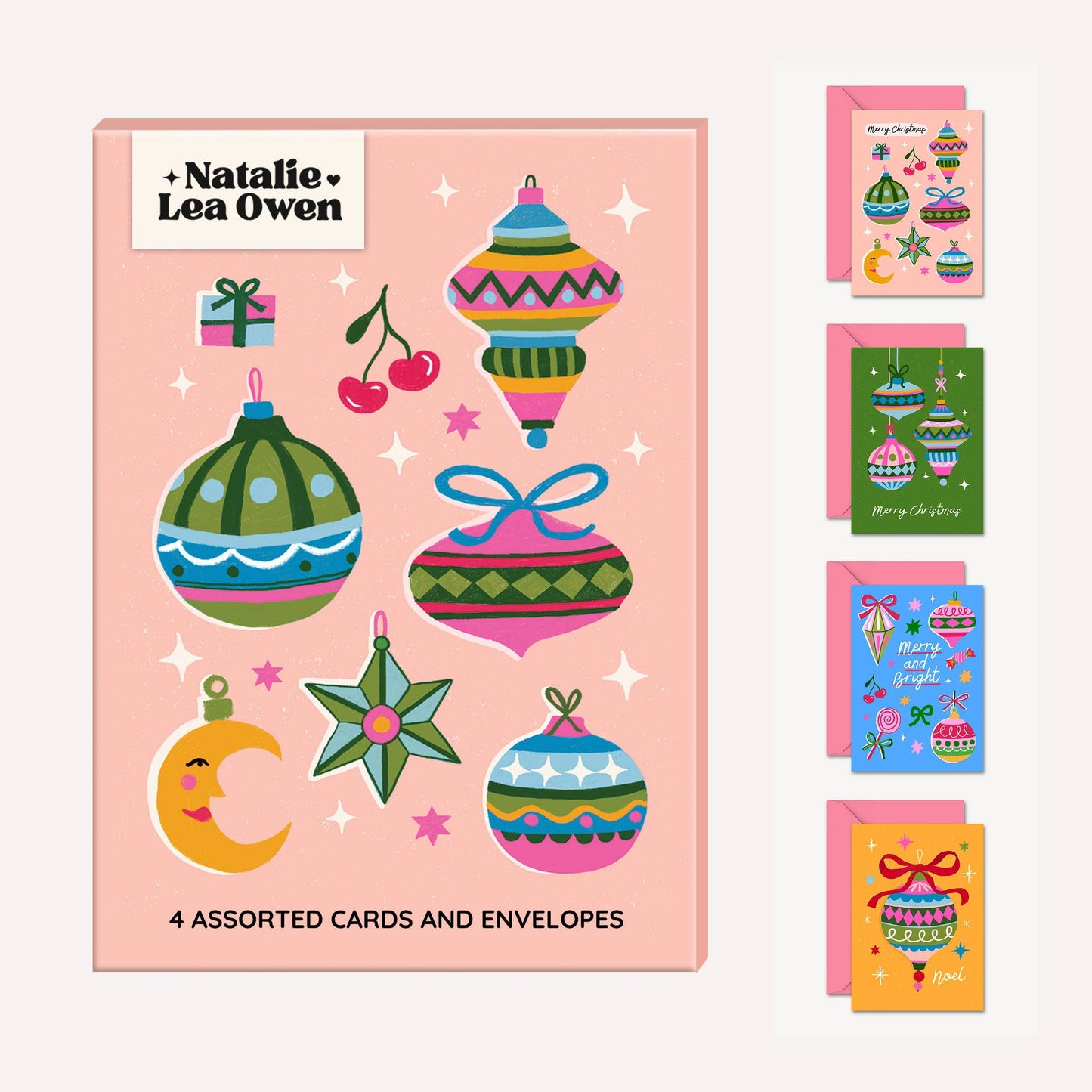 Baubles Christmas Cards | Pack of 4 | Vintage | Holiday Card