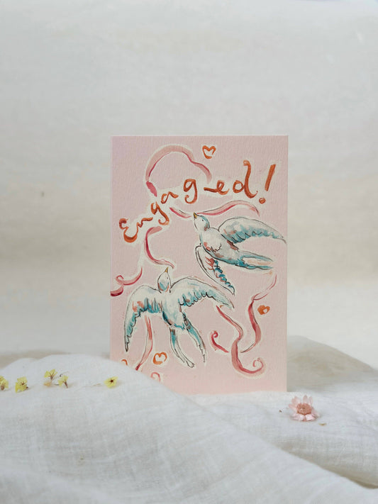 Engaged swallows - engagement card