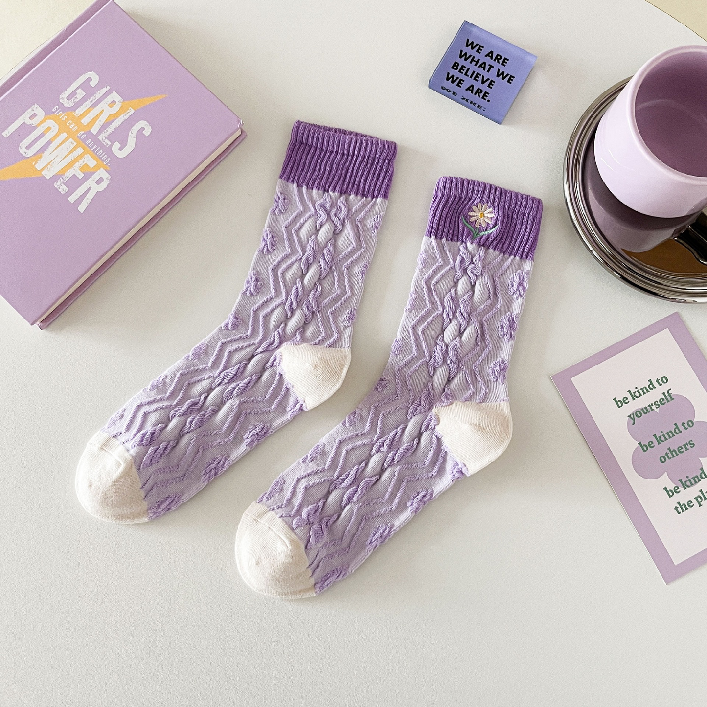 Women's Purple Floral Cotton Socks - Comfy & Stylish