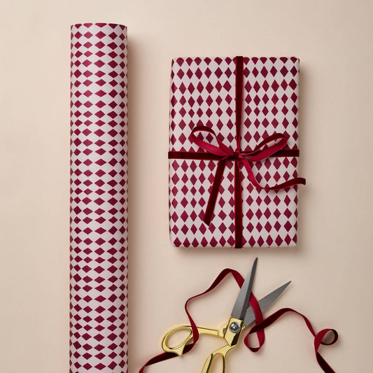 DIAMOND RED HARLEQUIN LUXURY HOLIDAY CHRISTMAS GIFT WRAP 