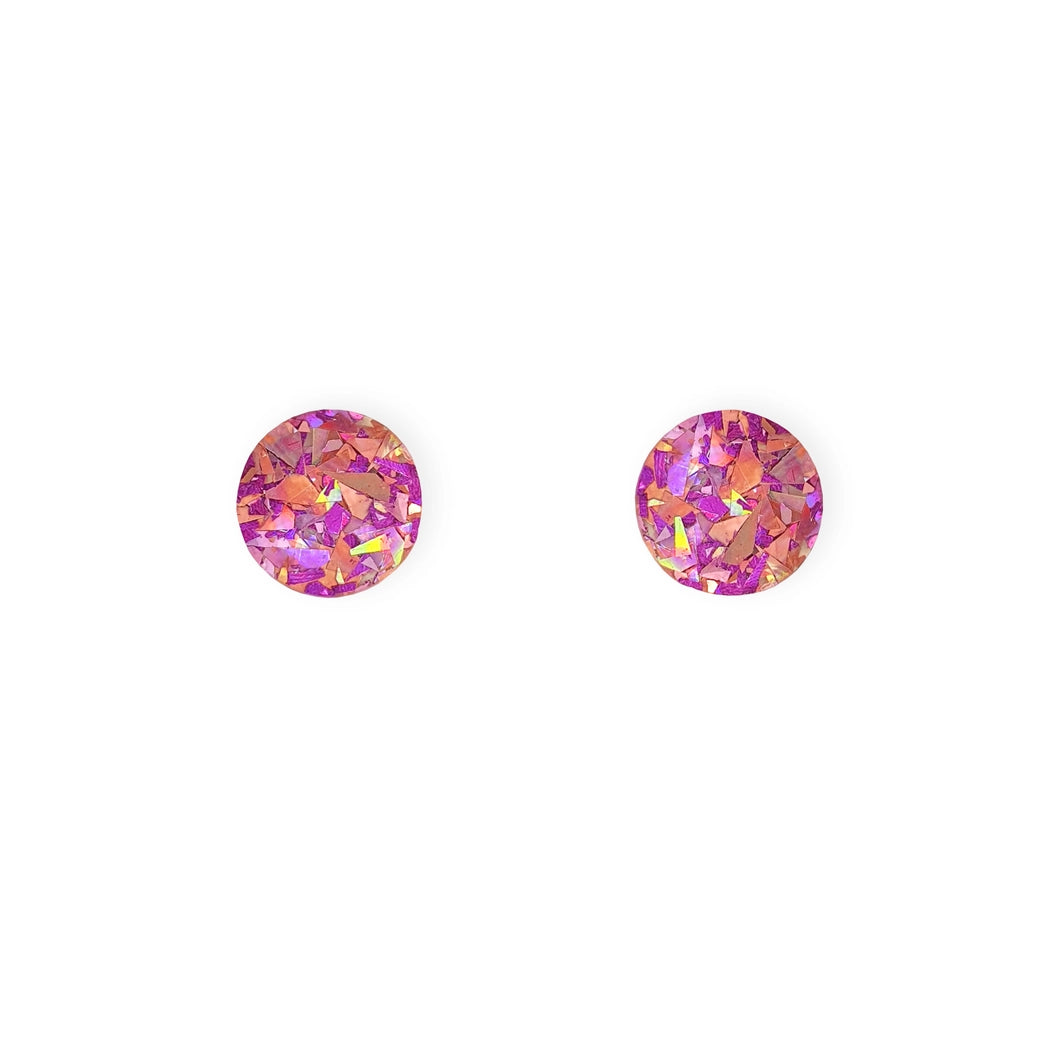 Small Round Mini Acrylic Bright Glitter Stud Earrings