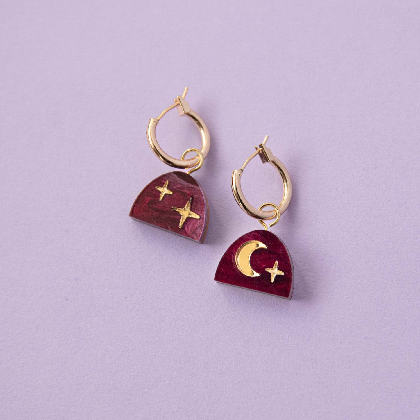 Mini Moon Rising Arc Hoops in Lilac Marble & Gold